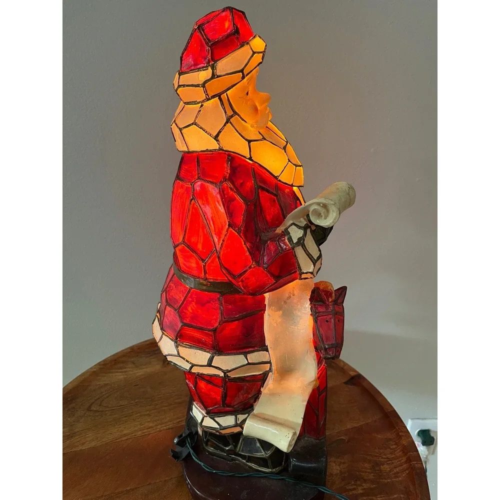 VTG Santa Claus Plastic Luminous Lighted Christmas Figure w/Faux Stain Glass 19